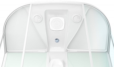 Душевая кабина Domani-Spa Neat high 150x80 (прозрачное стекло / черные стенки) с крышей с гидромассажем фотография