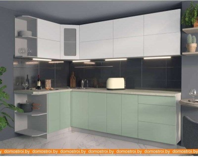 Кухня Интерлиния Мила Матте 1.5x2.6 А левая (белый/мята/опал светлый) фотография