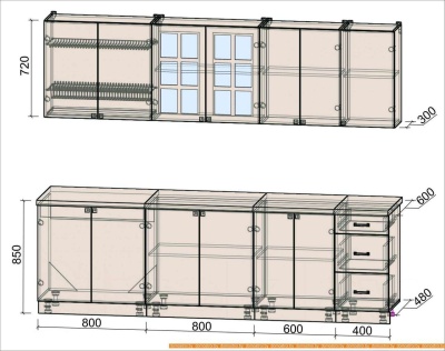 Кухня Интерлиния Мила Деко 2.6 А (мята/травертин серый) фотография