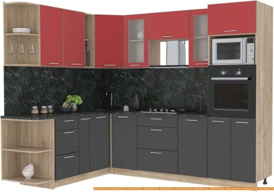Кухня Интерлиния Мила 1.88x2.6 левая (красный-антрацит-кастилло темный) фотография