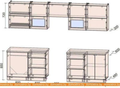 Кухня Интерлиния Мила Матте 2.8 Б (океан/океан/травертин серый) фотография
