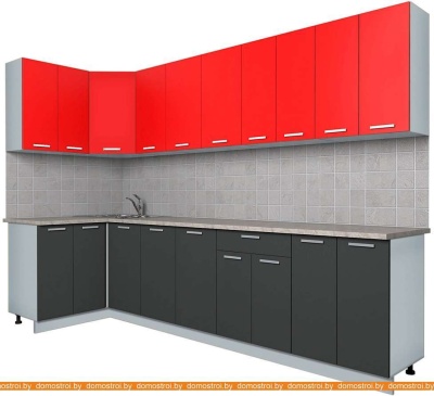 Кухня Интерлиния Мила Лайт 1.2x3.0 (красный-антрацит-кастилло темный) фотография