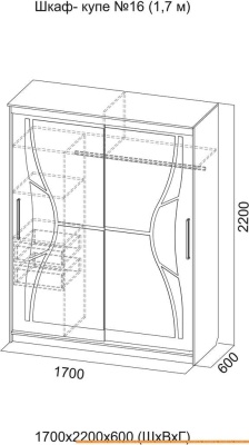 Шкаф-купе SV-Мебель №16 1.7 м (ясень шимо темный/венге) фотография