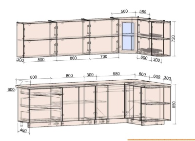 Кухня Интерлиния Мила Матте 1.5x2.9 А правая (океан/луна/травертин серый) фотография