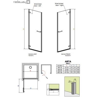Душевая дверь Radaway Arta DWJ L/R [386071-03-01] 80x200 фотография