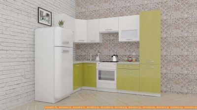 Кухня ВерсоМебель ЭкоЛайт-6 1.4x2.7 правая (белый/оливковый) фотография