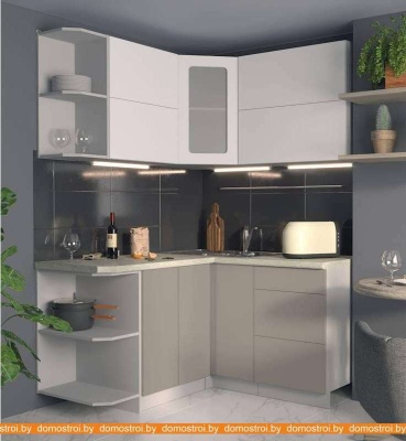 Кухня Интерлиния Мила Матте 1.5x1.4 А левая (белый/луна/опал светлый) фотография