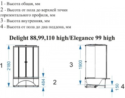 Душевая кабина Domani-Spa Elegance high 90x90 (прозрачное стекло / белые акриловые стенки) с крышей с гидромассажем фотография
