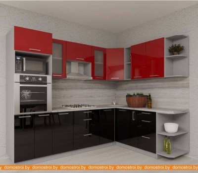 Кухня Интерлиния Мила Gloss 1.88x2.8 правая (красный-черный) фотография