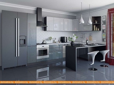Кухня Vivat Mebel Валерия-М-05 (серый металлик светлый/черный металлик) фотография