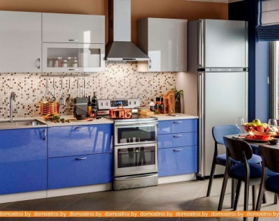 Кухня МК Стиль Мыло Виола Нео 2.0 м (МДФ, белый/синий металлик) фотография