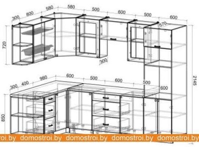 Кухня Интерлиния Мила Деко 1.68x2.8 правая (луна-луна-травертин серый) фотография