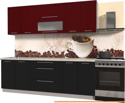 Кухня Интерлиния Мила Пластик 2.3 В (черный глянец/бордо глянец/опал светлый) фотография