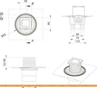 Душевой трап Berges Wasserhaus Zentrum Norma 100x100 090462 (матовый хром) фотография