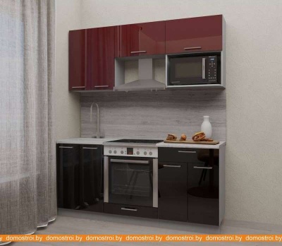 Кухня Интерлиния Мила Gloss 1.8 (бордовый-черный) фотография