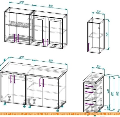 Кухня ВерсоМебель ВерсоЛайн 7-1.7 (белый 001/лиловый 012) фотография