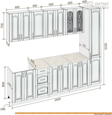 Кухня Кортекс-мебель Корнелия Ретро 2.6м (ясень белый/марсель) фотография