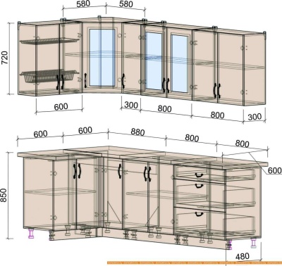 Кухня Интерлиния Мила Крафт 1.2x2.5 (дуб английский) фотография