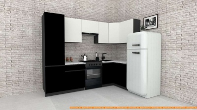 Кухня ВерсоМебель Эко-8 1.2x2.7 правая (белый фасадный/черный/ст.мрамор ит.) фотография