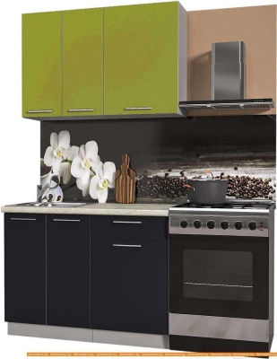Кухня Интерлиния Мила Пластик 1.1 А (черный гл/оливковый гл/кастилло темный) фотография