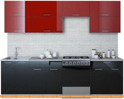 Кухня Интерлиния Мила Gloss 60-26 (бордовый/черный) фотография