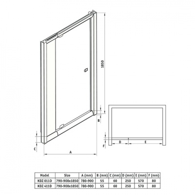 Распашные двери в нишу «Deante Zoom» —78-90 х185см, стекло графитовое фотография