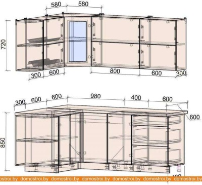 Кухня Интерлиния Мила Матте 1.5x2.0 А левая (луна/луна/травертин серый) фотография