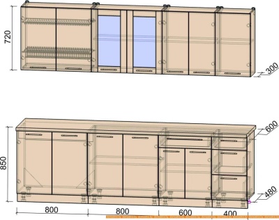 Кухня Интерлиния Мила Пластик 2.6 Б (мрамор/белый глянец/кастилло темный) фотография