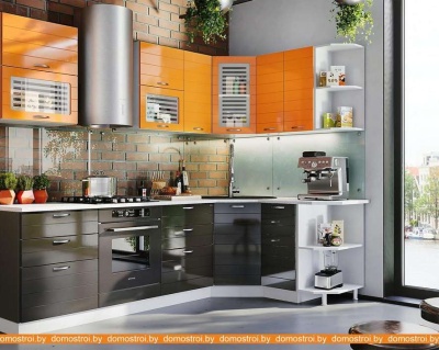 Кухня МК Стиль Тигра узкая Виола Нео 1.5х2.6 м (манго глянец/мускат глянец) фотография