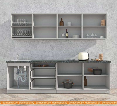 Кухня Интерлиния Мила Матте 2.7 А (слоновая кость/пепел/травертин серый) фотография