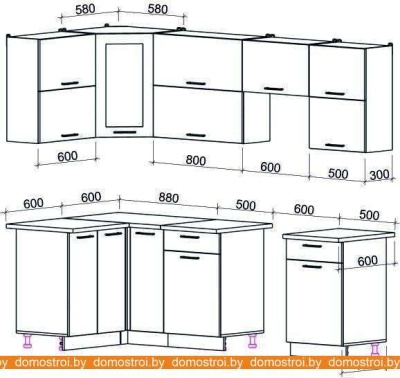 Кухня Интерлиния Мила Gloss 60-12x25 (яблоко/черный глянец) фотография