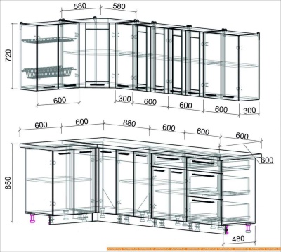 Кухня Интерлиния Мила Пластик 1.2x2.7 (гортензия гл/белый гл/опал светлый) фотография