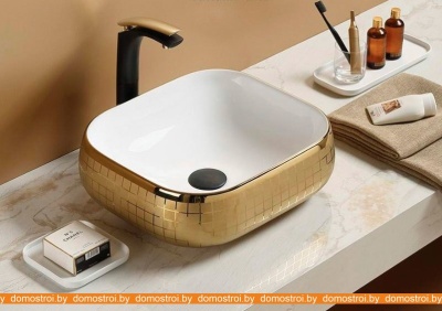 Умывальник CeramaLux C1068 (белый/золотистый) фотография