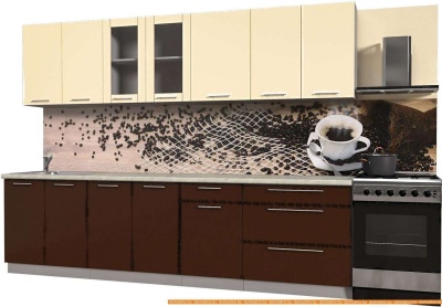 Кухня Интерлиния Мила Пластик 2.9 Б (шоколад глянец/ваниль глянец/опал светлый) фотография