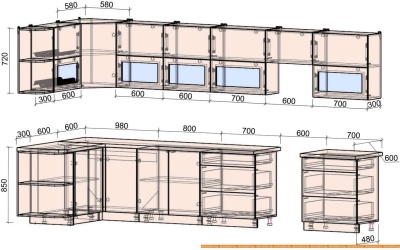 Кухня Интерлиния Мила Матте 1.5x3.8 Б левая (слоновая кость/мята/травертин сер.) фотография