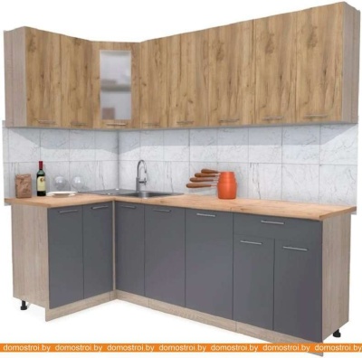 Кухня Интерлиния Мила 12x23 (дуб золотой-антрацит-дуб бунратти) фотография