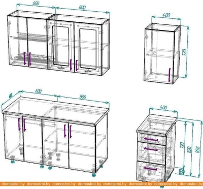 Кухня ВерсоМебель ВерсоЛайн 7-1.8 (белый 001/фиолетовый 014) фотография