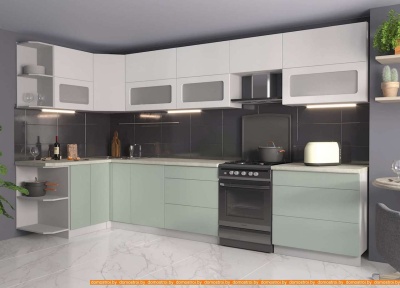 Кухня Интерлиния Мила Матте 1.5x3.5 Б левая (белый/мята/опал светлый) фотография