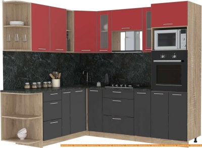 Кухня Интерлиния Мила 1.88x2.4 левая (красный-антрацит-кастилло темный) фотография
