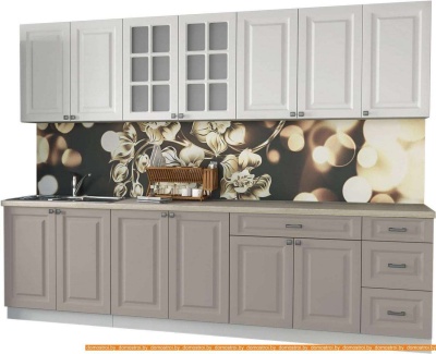 Кухня Интерлиния Мила Деко 2.8 Б (белый/луна/травертин серый) фотография