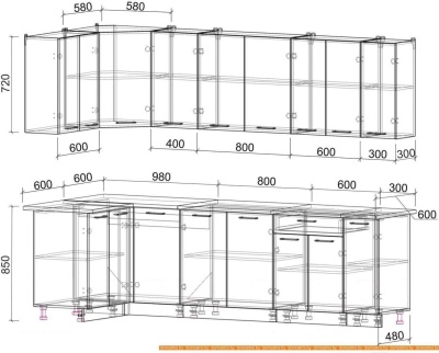 Кухня Интерлиния Мила Лайт 1.2x2.7 (салатовый/дуб венге) фотография