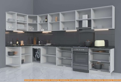 Кухня Интерлиния Мила Матте 1.5x3.8 Б левая (слоновая кость/мята/травертин сер.) фотография