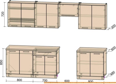 Кухня Интерлиния Мила Пластик 2.9 А (мрамор/белый глянец/кастилло темный) фотография