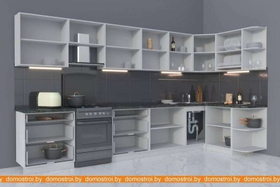 Кухня Интерлиния Мила Матте 1.5x3.8 Б правая (океан-луна-травертин серый) фотография