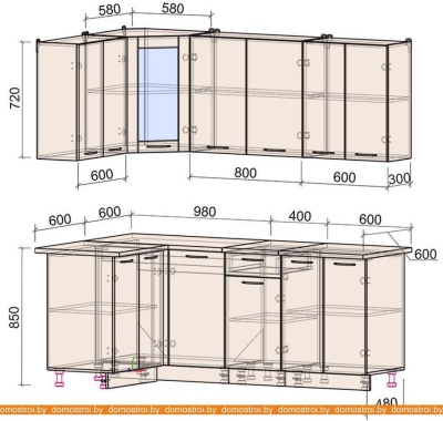 Кухня Интерлиния Мила 12x20 (дуб белый-дуб золотой-дуб бунратти) фотография