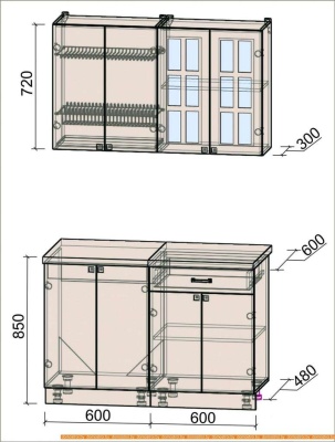 Кухня Интерлиния Мила Деко 1.2 А (белый/луна/травертин серый) фотография
